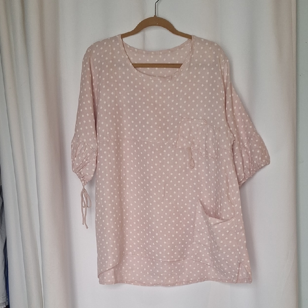Polka Dot Blush Pink Women's Lagenlook Tunic Top